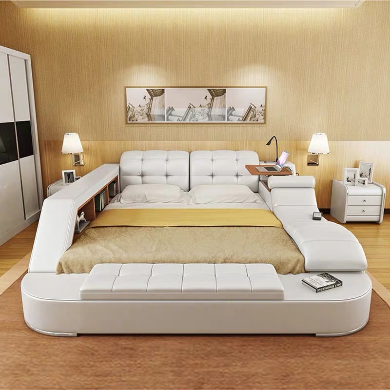 Tatami leather bed master bedroom European-style soft bed smart bed 1.8 meters modern minimalist mul