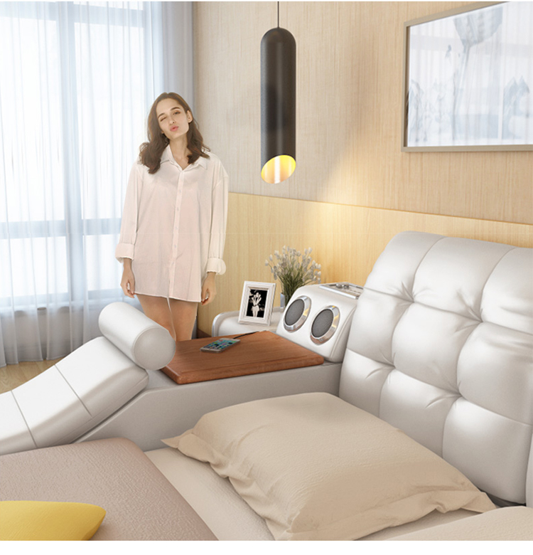 Tatami leather bed master bedroom European-style soft bed smart bed 1.8 meters modern minimalist mul