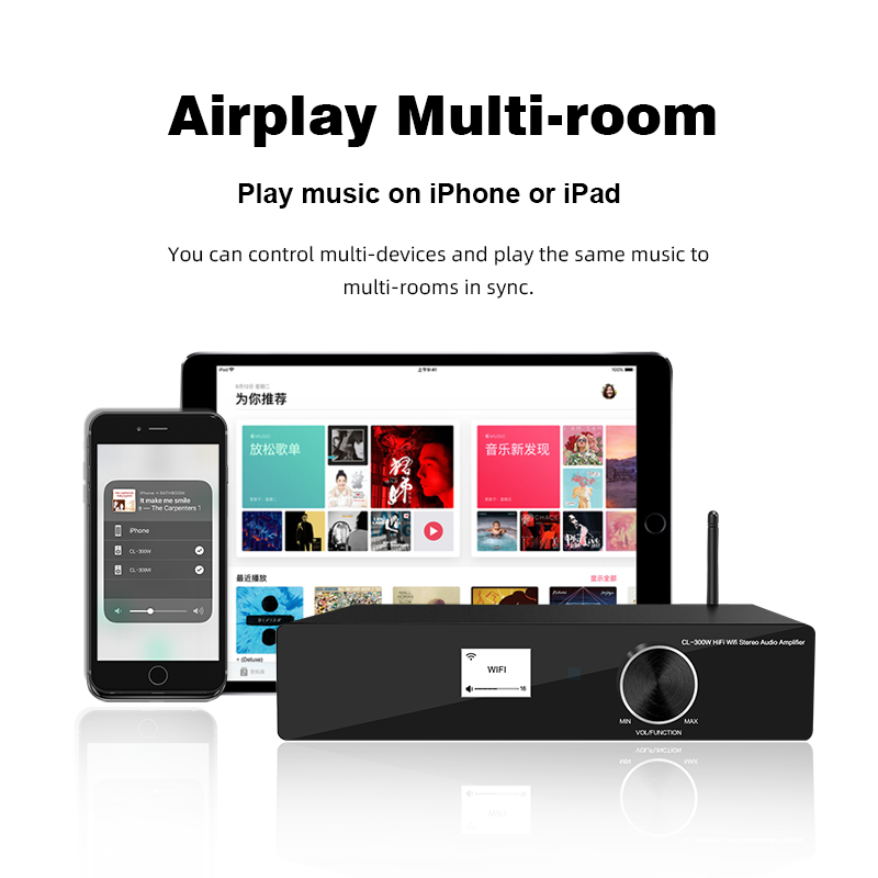 hot sales  Stereo Amplifier WIFI  BT  HiFi  Optical USB LAN phono Input Stream Lossless wireless sma