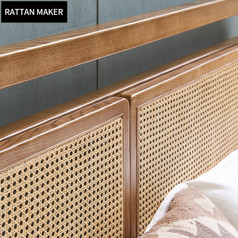Home Furniture Factory Direct Modern Bedroom Furniture rattan wooden Double Bed