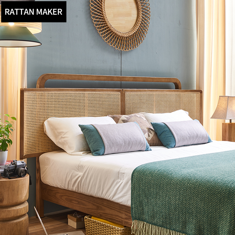 Home Furniture Factory Direct Modern Bedroom Furniture rattan wooden Double Bed