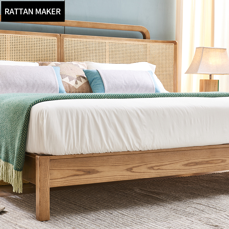 Home Furniture Factory Direct Modern Bedroom Furniture rattan wooden Double Bed