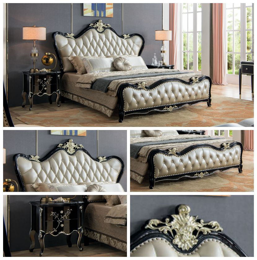 European furniture bedroom sets luxury king size Genuine leather bed Set hot sale fashion Style bedr