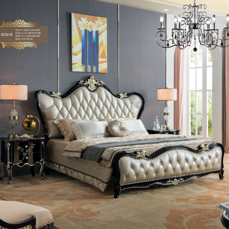 European furniture bedroom sets luxury king size Genuine leather bed Set hot sale fashion Style bedr
