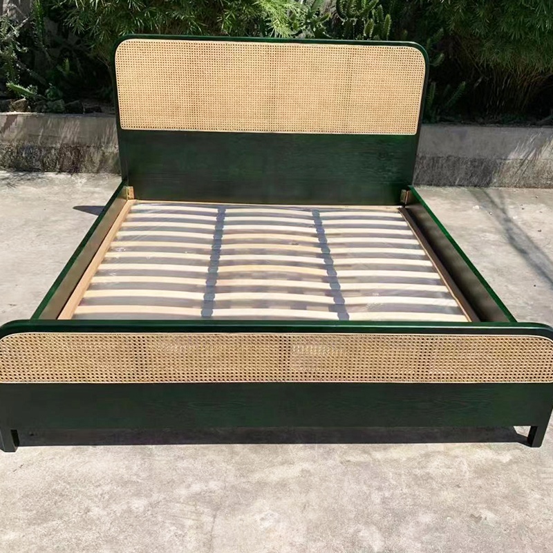 Chic Ashwood Cane Rattan King Queen Bed Frame
