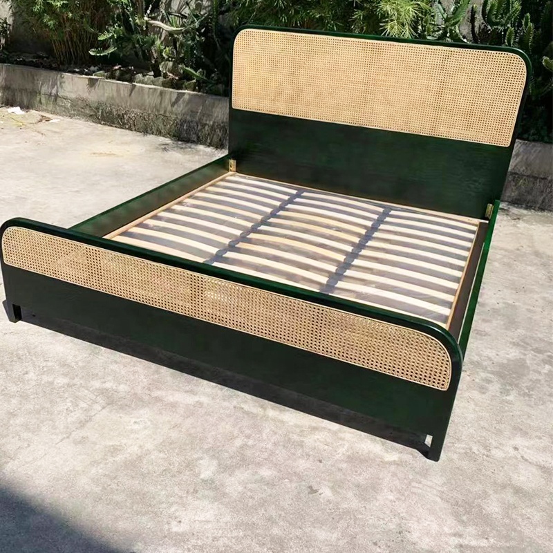 Chic Ashwood Cane Rattan King Queen Bed Frame