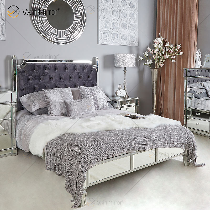 Vxin Antique mirror bed Furniture   WXWF-1082 king bed Grace Champagne silver frame mirrored bedroom
