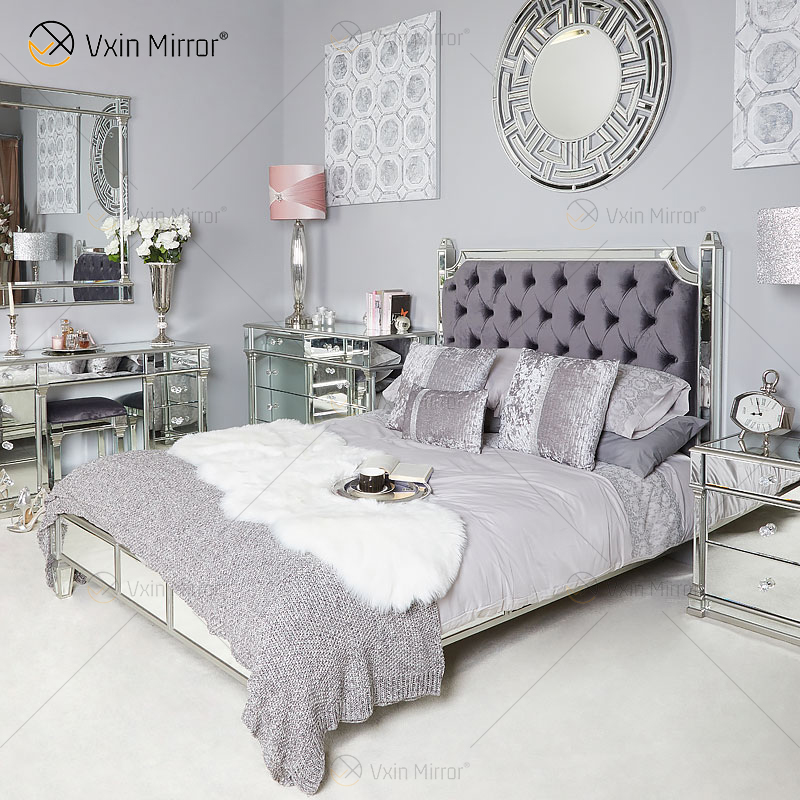 Vxin Antique mirror bed Furniture   WXWF-1082 king bed Grace Champagne silver frame mirrored bedroom