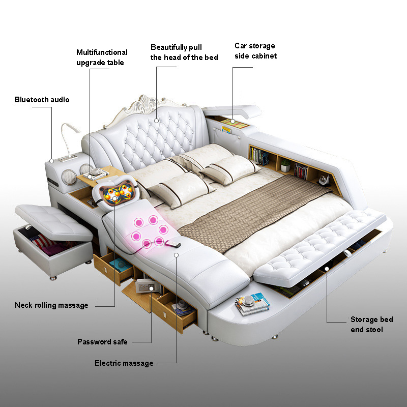 Modern bedroom home storage leather bed multifunctional massage tatami leather bed smart USB chargin