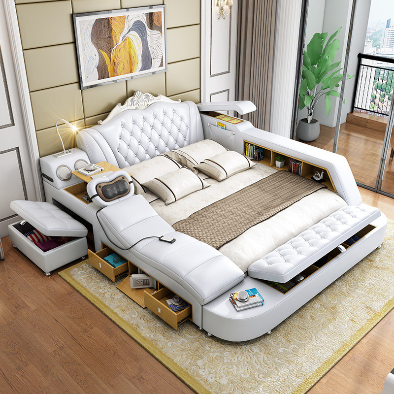 Modern bedroom home storage leather bed multifunctional massage tatami leather bed smart USB chargin