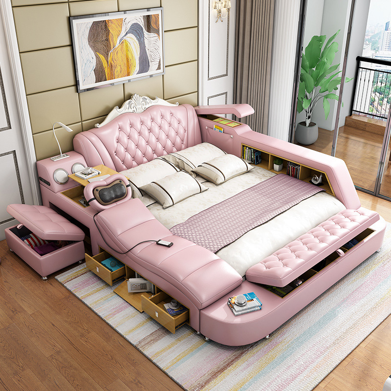 Modern bedroom home storage leather bed multifunctional massage tatami leather bed smart USB chargin