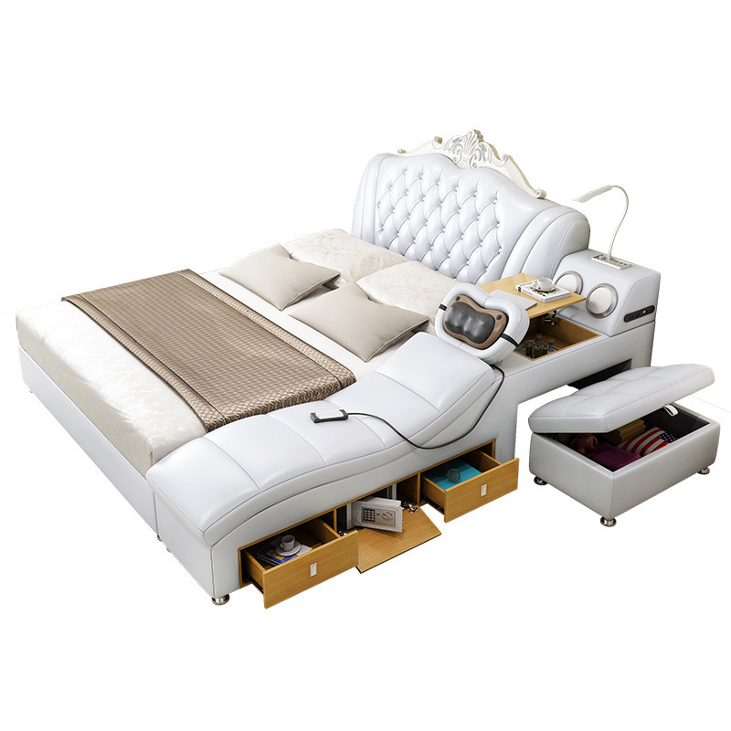 Modern bedroom home storage leather bed multifunctional massage tatami leather bed smart USB chargin