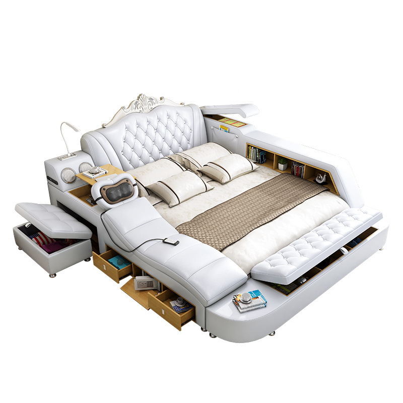 Modern bedroom home storage leather bed multifunctional massage tatami leather bed smart USB chargin