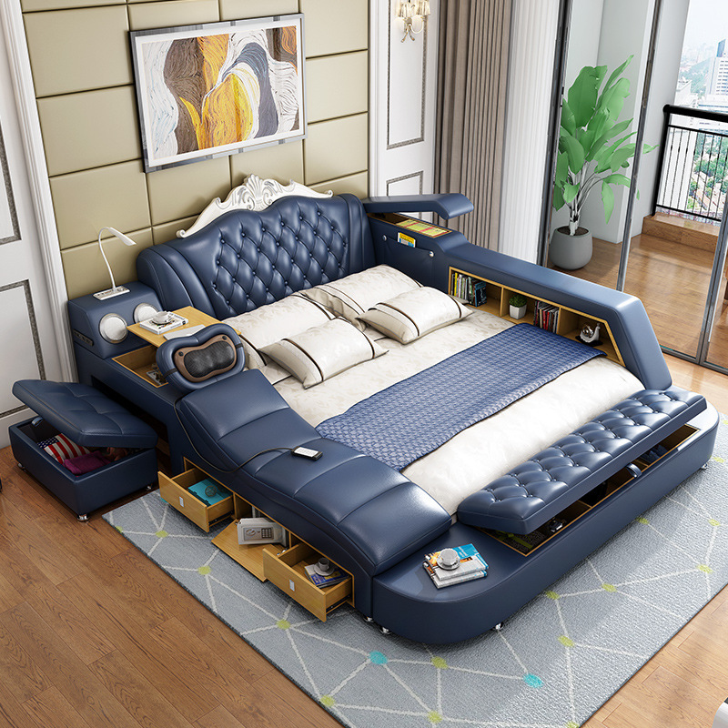 Modern bedroom home storage leather bed multifunctional massage tatami leather bed smart USB chargin