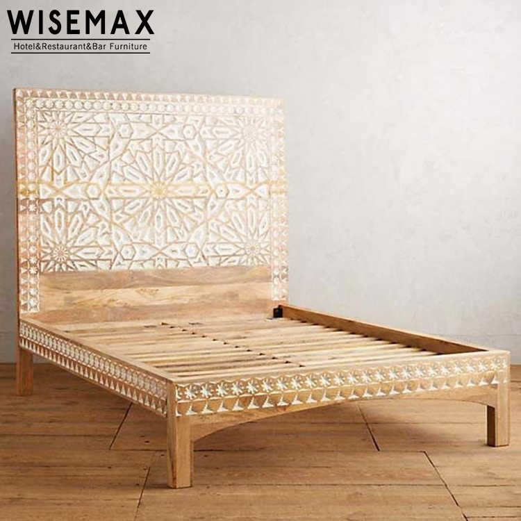 French Style Antique Wooden Crave Bed Design Hotel