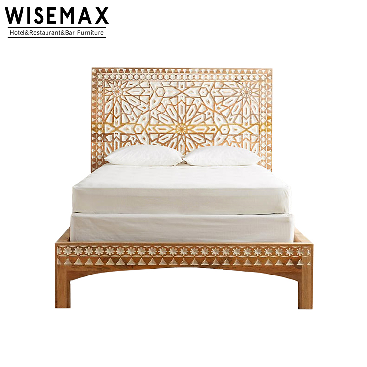 French Style Antique Wooden Crave Bed Design Hotel