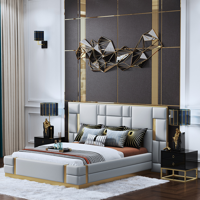 Luxury Italian European Modern Leather Double Bed 