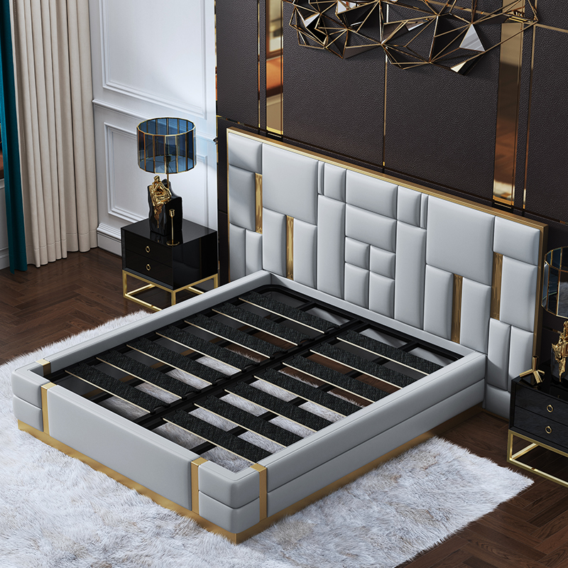 Luxury Italian European Modern Leather Double Bed 