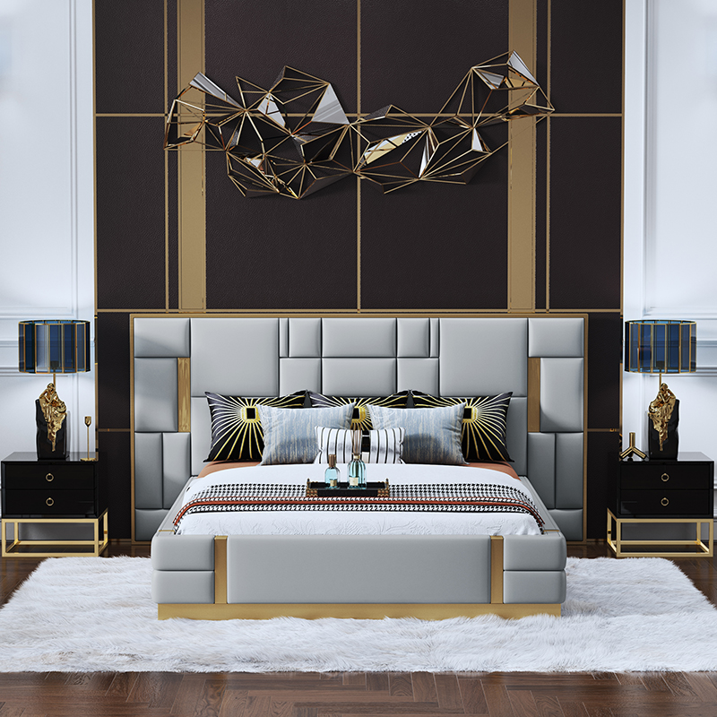 Luxury Italian European Modern Leather Double Bed 