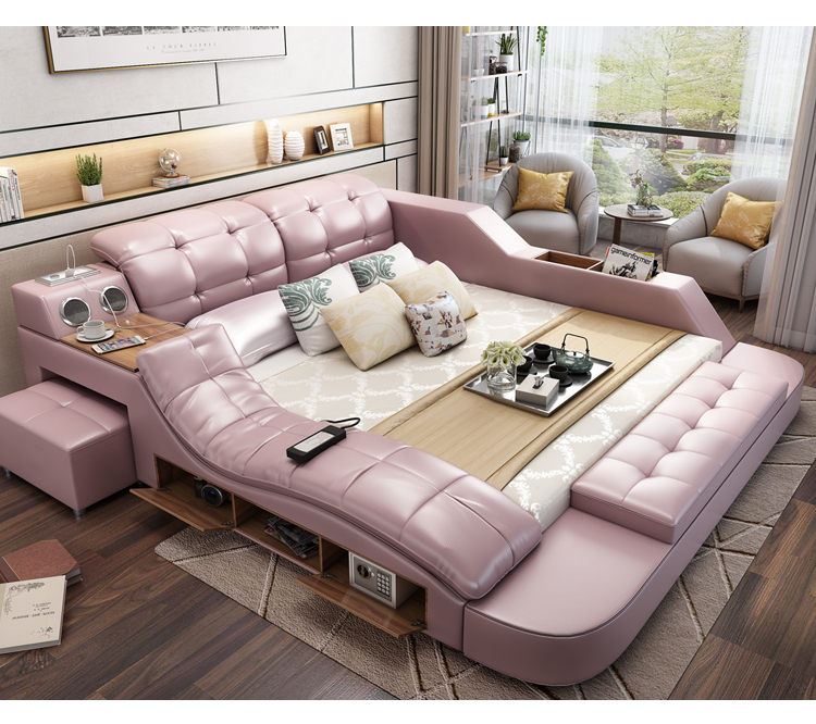 Modern leather Fabric Bed with Storage Box functio