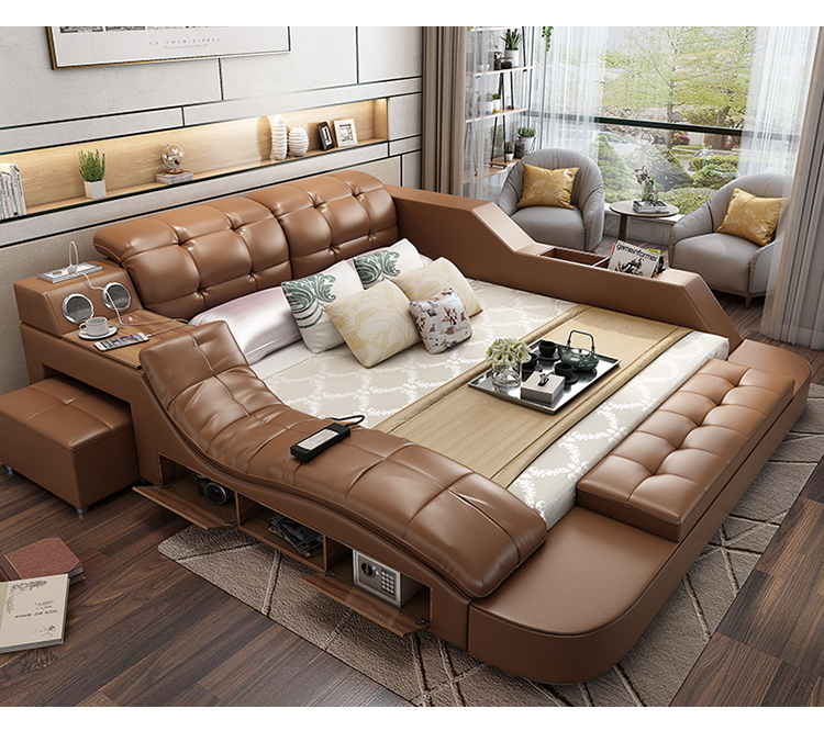 Modern leather Fabric Bed with Storage Box functio