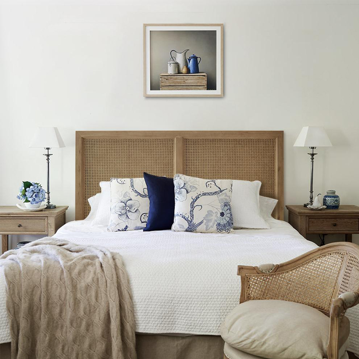 Luxury French Style Simple Bedroom Furniture Solid Wooden And Rattan Bed Frame Design King Queen Siz