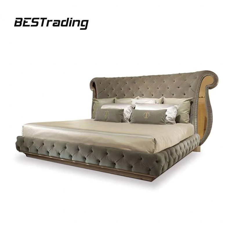 Luxury bed set furniture tufted velvet wood frame double bed king size bed