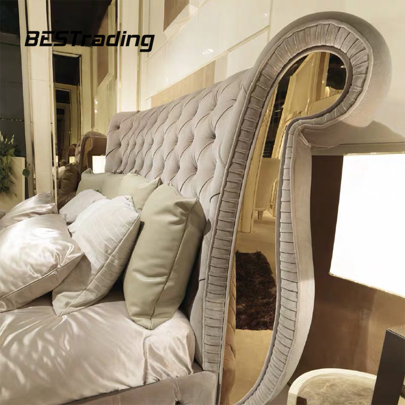 Luxury bed set furniture tufted velvet wood frame double bed king size bed