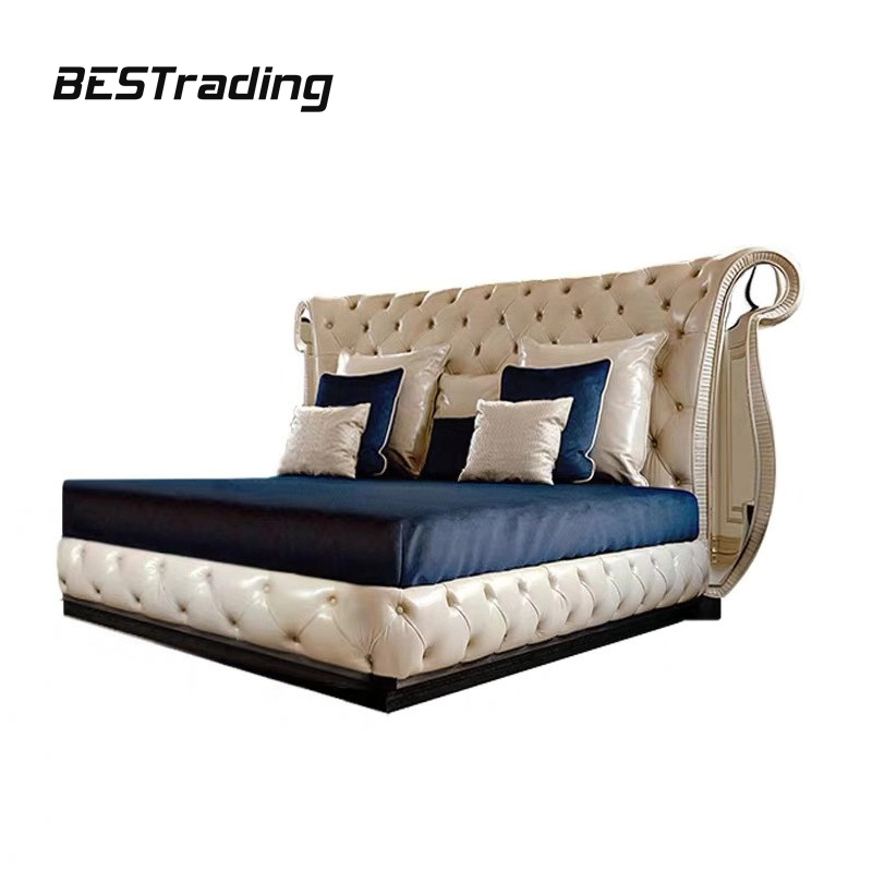 Luxury bed set furniture tufted velvet wood frame double bed king size bed