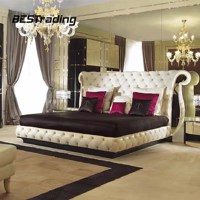 Luxury bed set furniture tufted velvet wood frame double bed king size bed