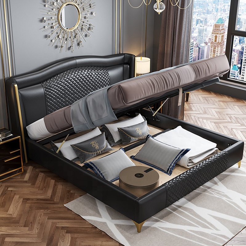 New Collection Full Size Bedroom Furniture Set PU Upholstered Elegant Bedroom Set Space Saving Home 