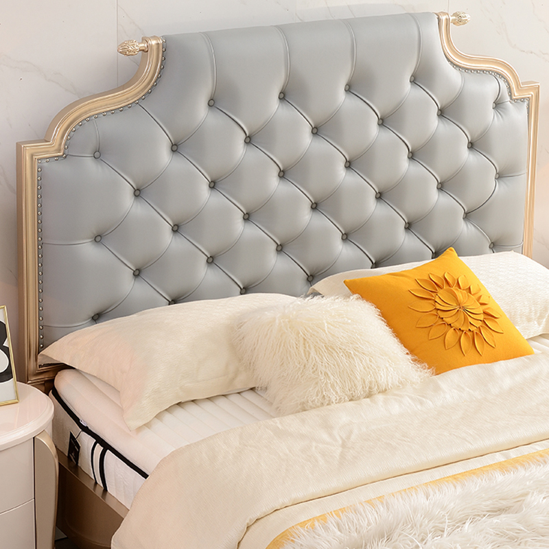 Modern Simple bedroom furniture set wooden grey leather bed luxury home furniture
