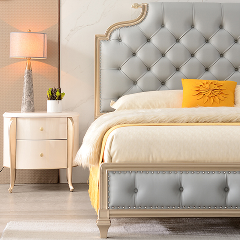 Modern Simple bedroom furniture set wooden grey leather bed luxury home furniture