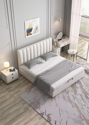 Royal luxury bedroom furniture bed genuine Leather bed red fabric luxury bedroom furniture