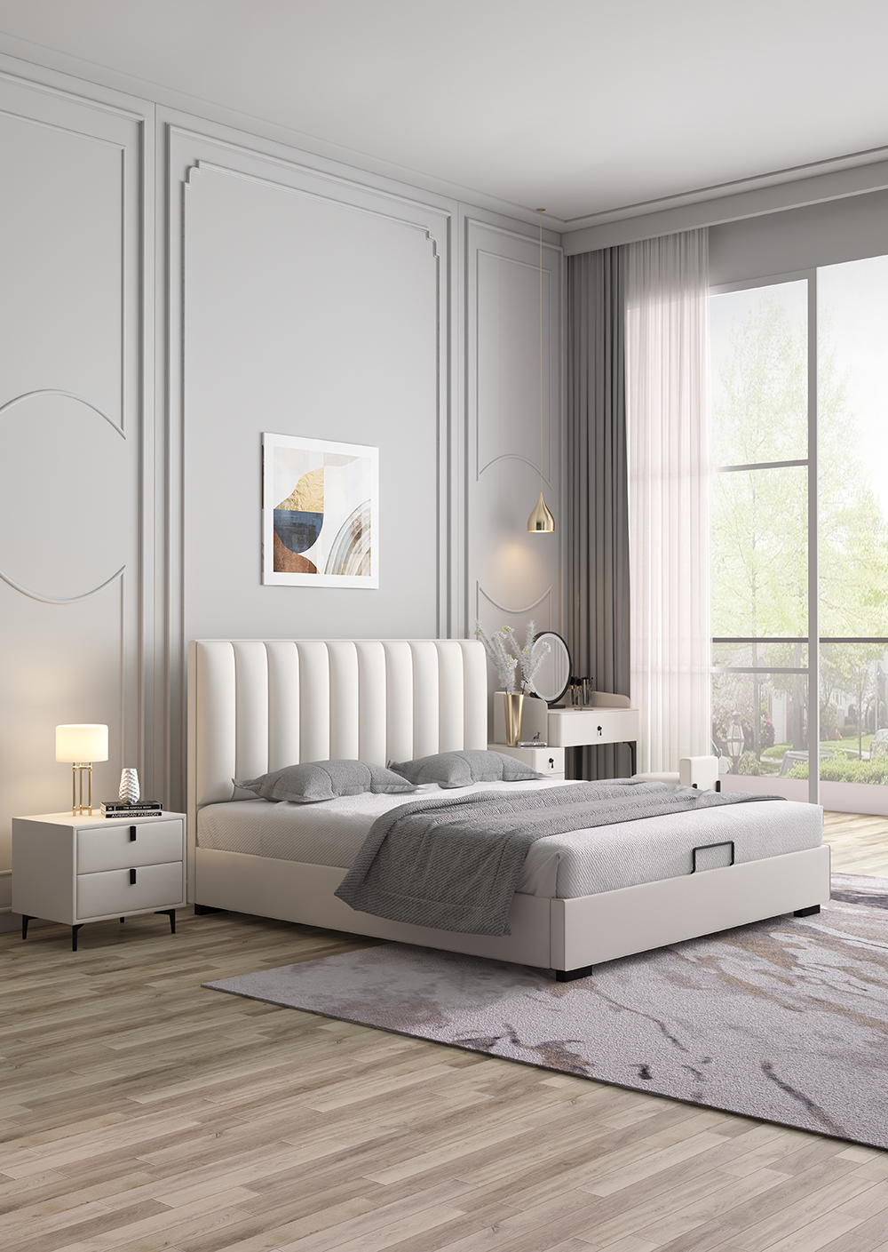 Royal luxury bedroom furniture bed genuine Leather bed red fabric luxury bedroom furniture