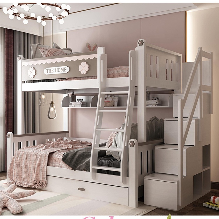 wooden Bunk bed cheap double colorful modern Children bedroom furniture pink Factory directly wooden
