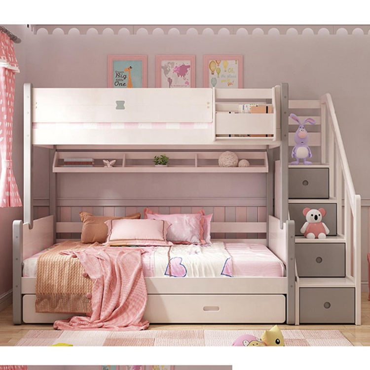wooden Bunk bed cheap double colorful modern Children bedroom furniture pink Factory directly wooden