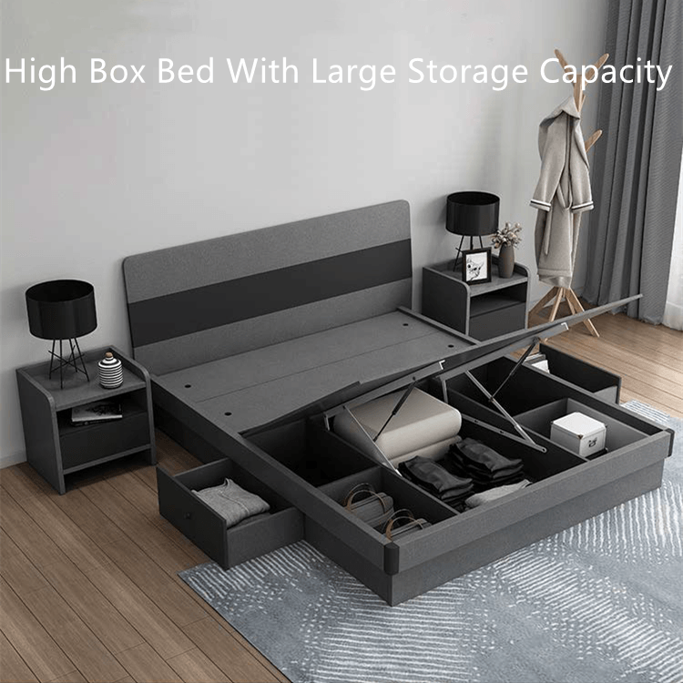 Hot Sale 2022 Elegant Dark Grey Modern Bedroom Furniture Full Bedroom Set Wooden Bed With Storage Dr