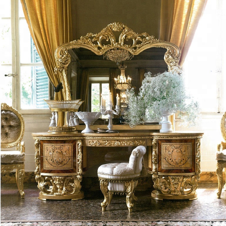 Royal baroque style solid wood expensive high gloss italian names bedroom furniture
