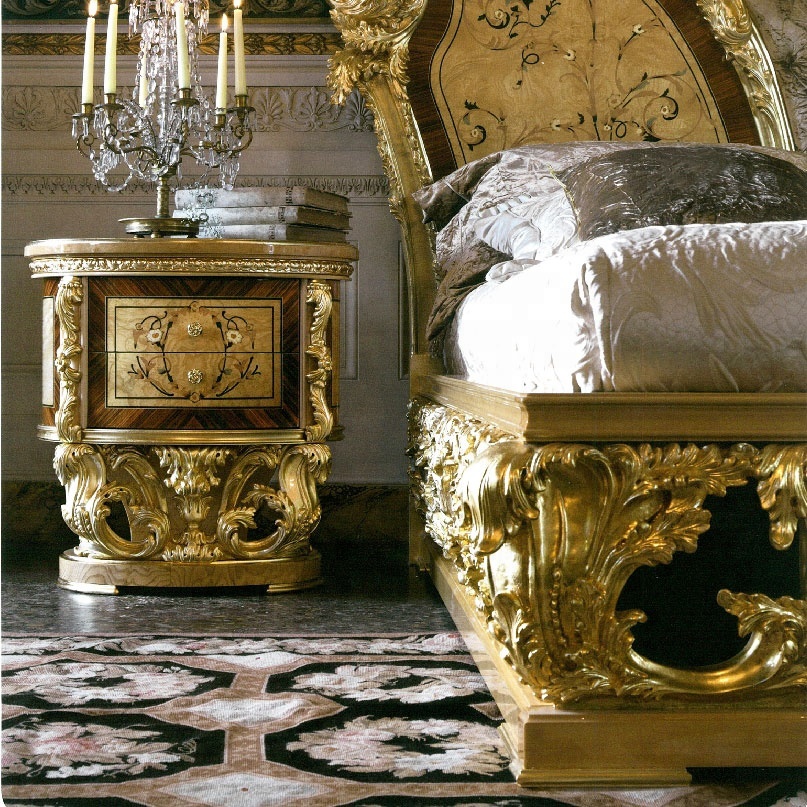 Royal baroque style solid wood expensive high gloss italian names bedroom furniture