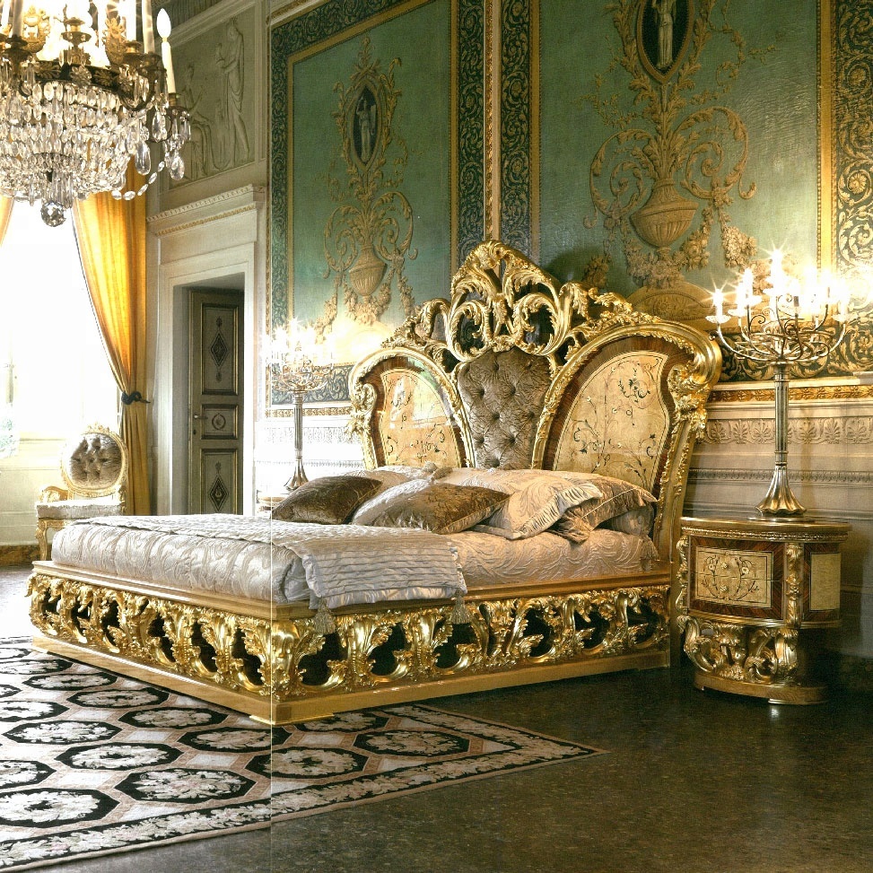 Royal baroque style solid wood expensive high gloss italian names bedroom furniture