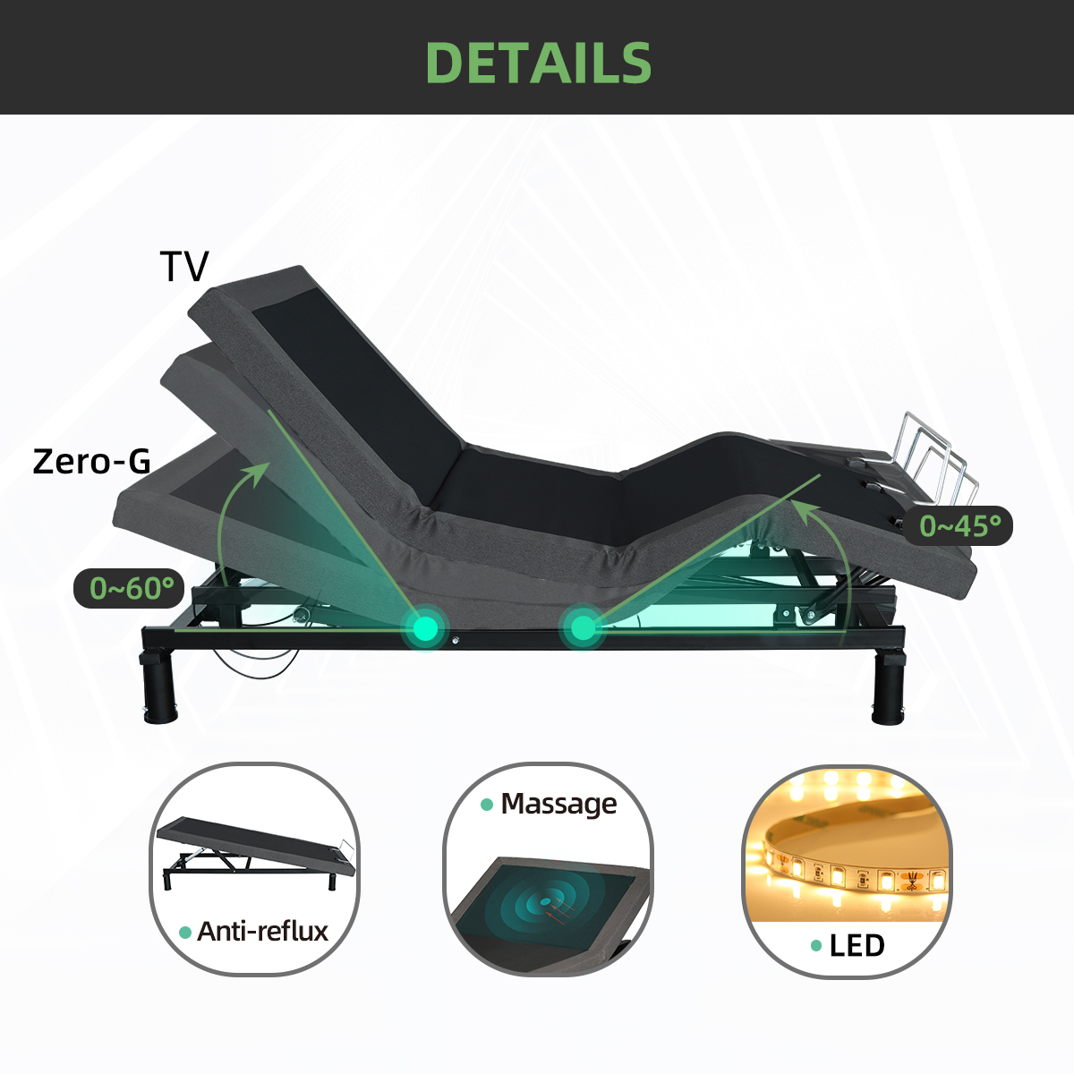 Anti acid reflux home care electric adjustable bed base home furniture