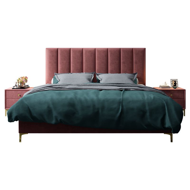 OEM Factory green and gold bed velvet fabric modern queen size bed frame for bedroom furniture solid