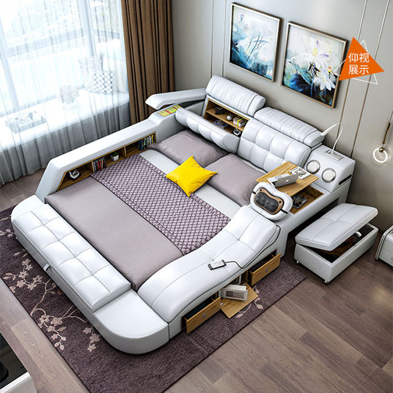 Wholesale 2022 popular multi-function music massage charging leather bed office smart home with stor