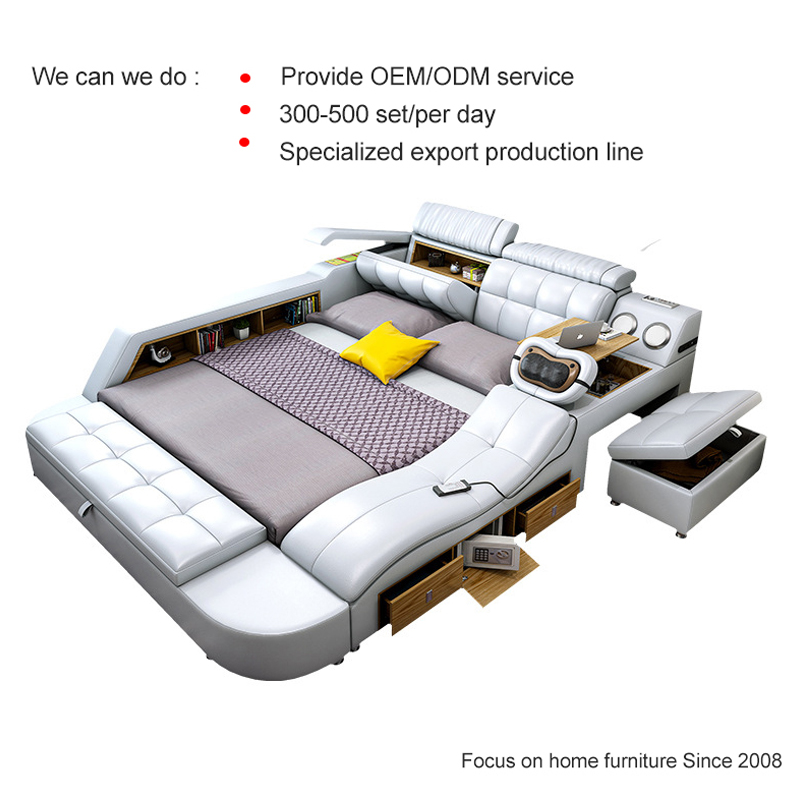 Wholesale 2022 popular multi-function music massage charging leather bed office smart home with stor