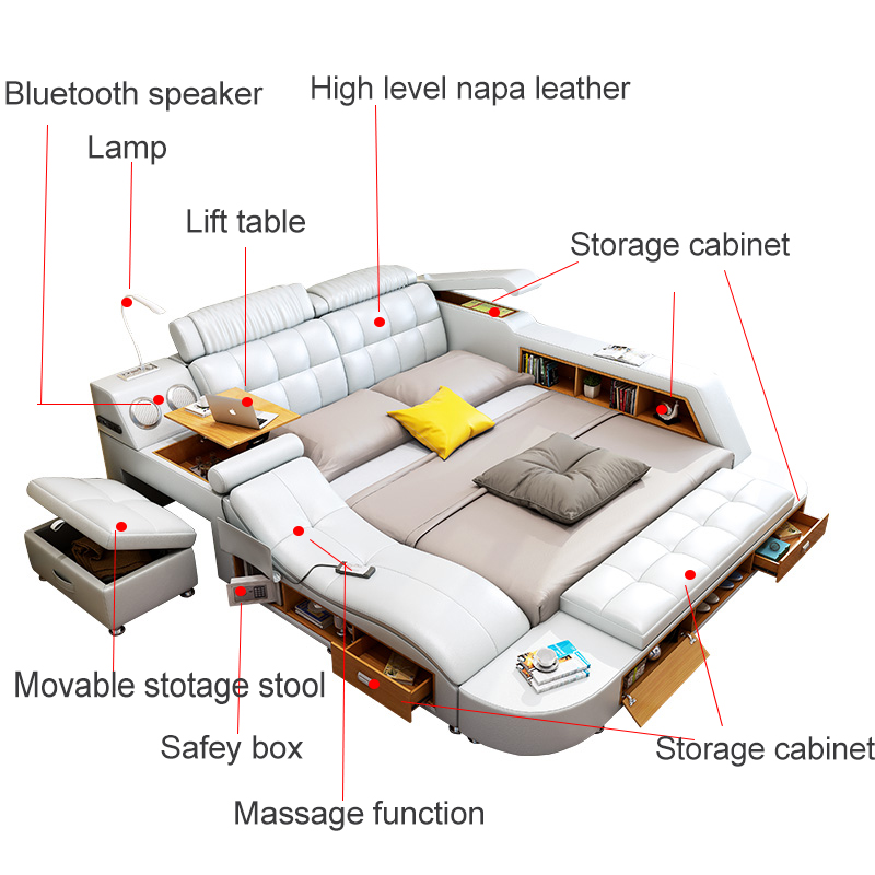 Wholesale 2022 popular multi-function music massage charging leather bed office smart home with stor