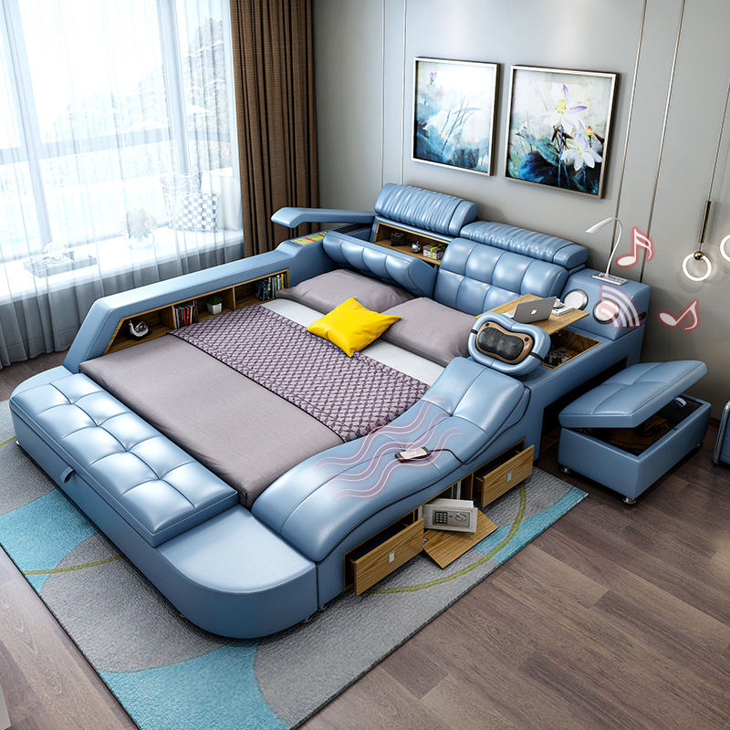 Wholesale 2022 popular multi-function music massage charging leather bed office smart home with stor