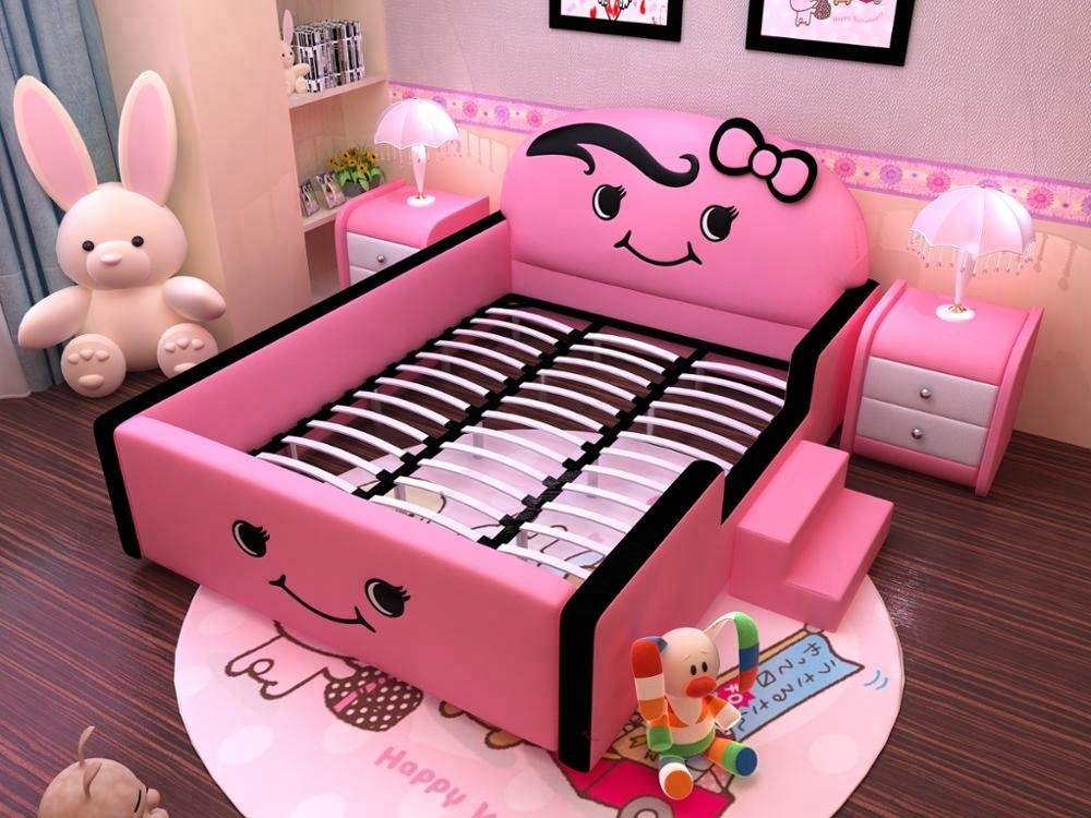 cartoon bed kids furniture with stair lovely girl's bed Y22