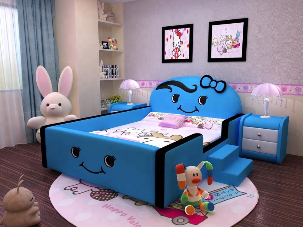 cartoon bed kids furniture with stair lovely girl's bed Y22