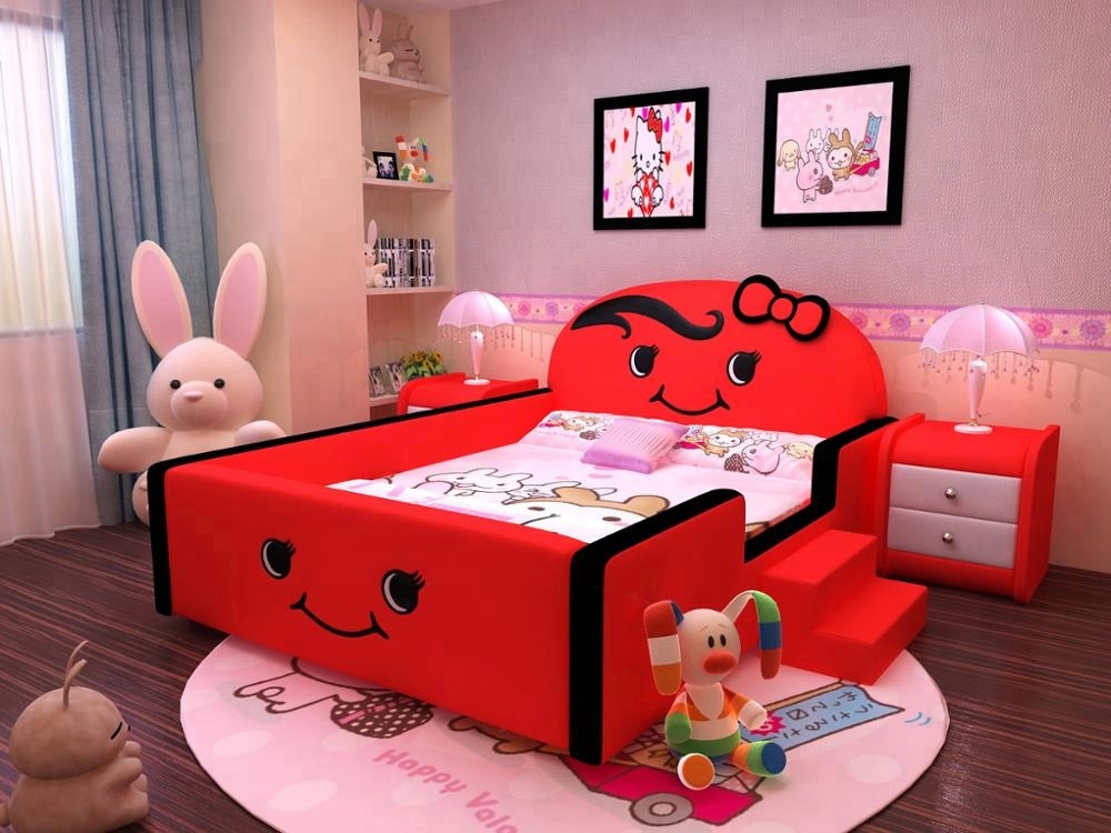 cartoon bed kids furniture with stair lovely girl's bed Y22